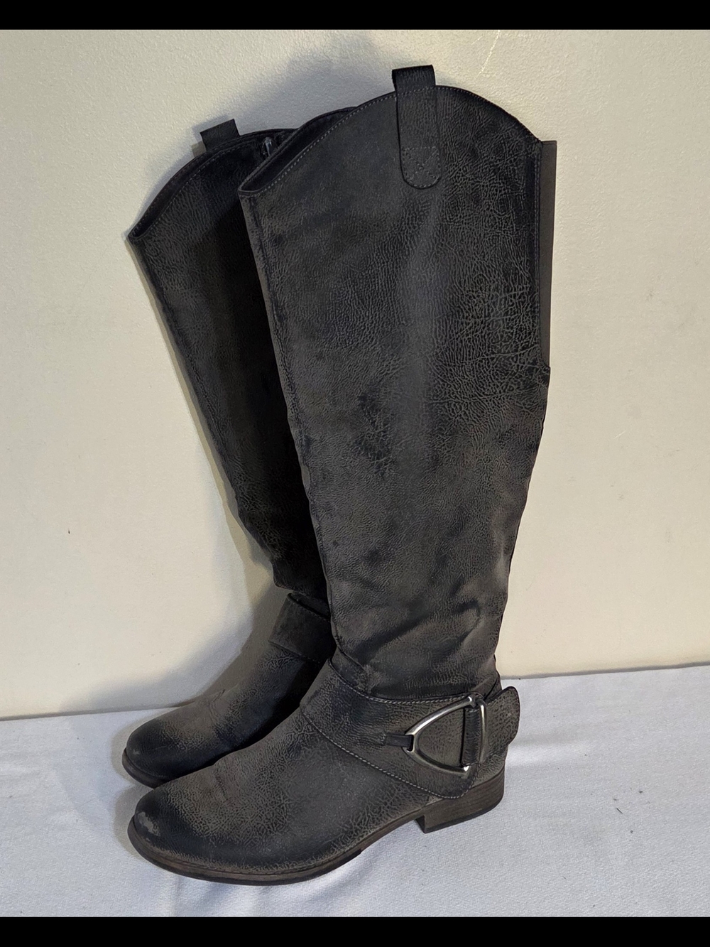 Unr8ed Tall Black Women's Riding Boots with Decorative Buckle